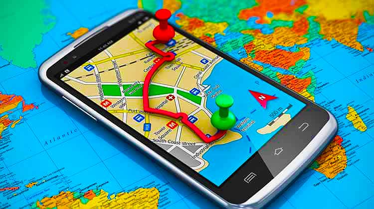 A smartphone displaying a map app