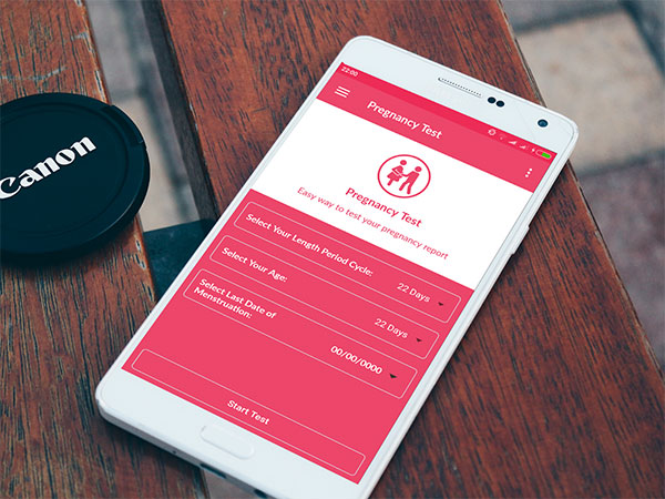 Mobile screen displaying pregnancy test app